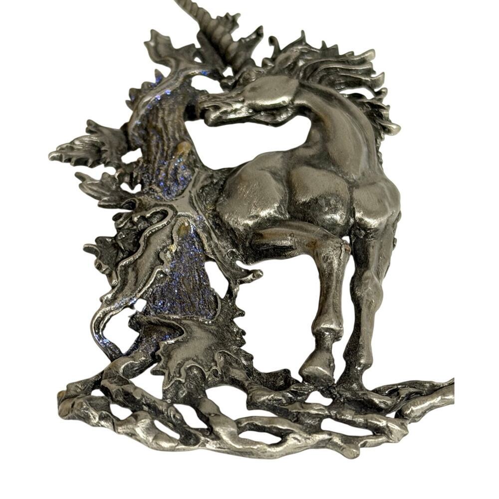 JJ Vintage Unicorn Pewter Brooch Blue Enamel Fantasy Statement Pin - Picture 3 of 11